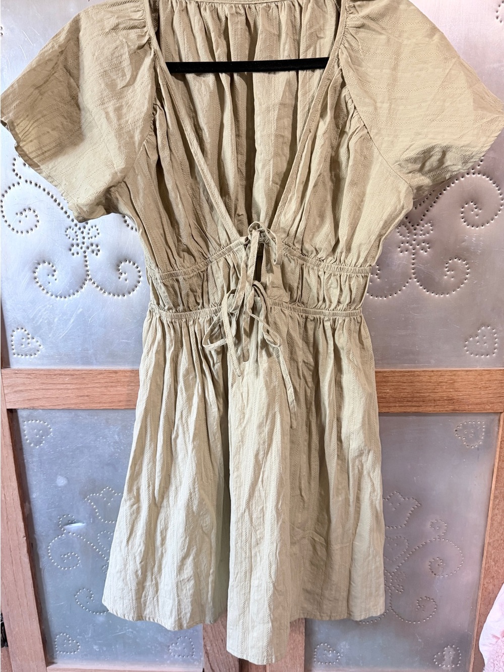 SHEIN Light Olive Tie-Front Mini Dress